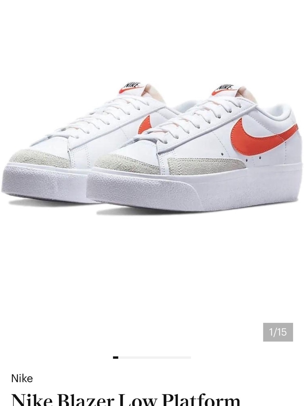 Nike Blazer woman’s  Low Platform Sneakers -  8 White with Orange Swoosh